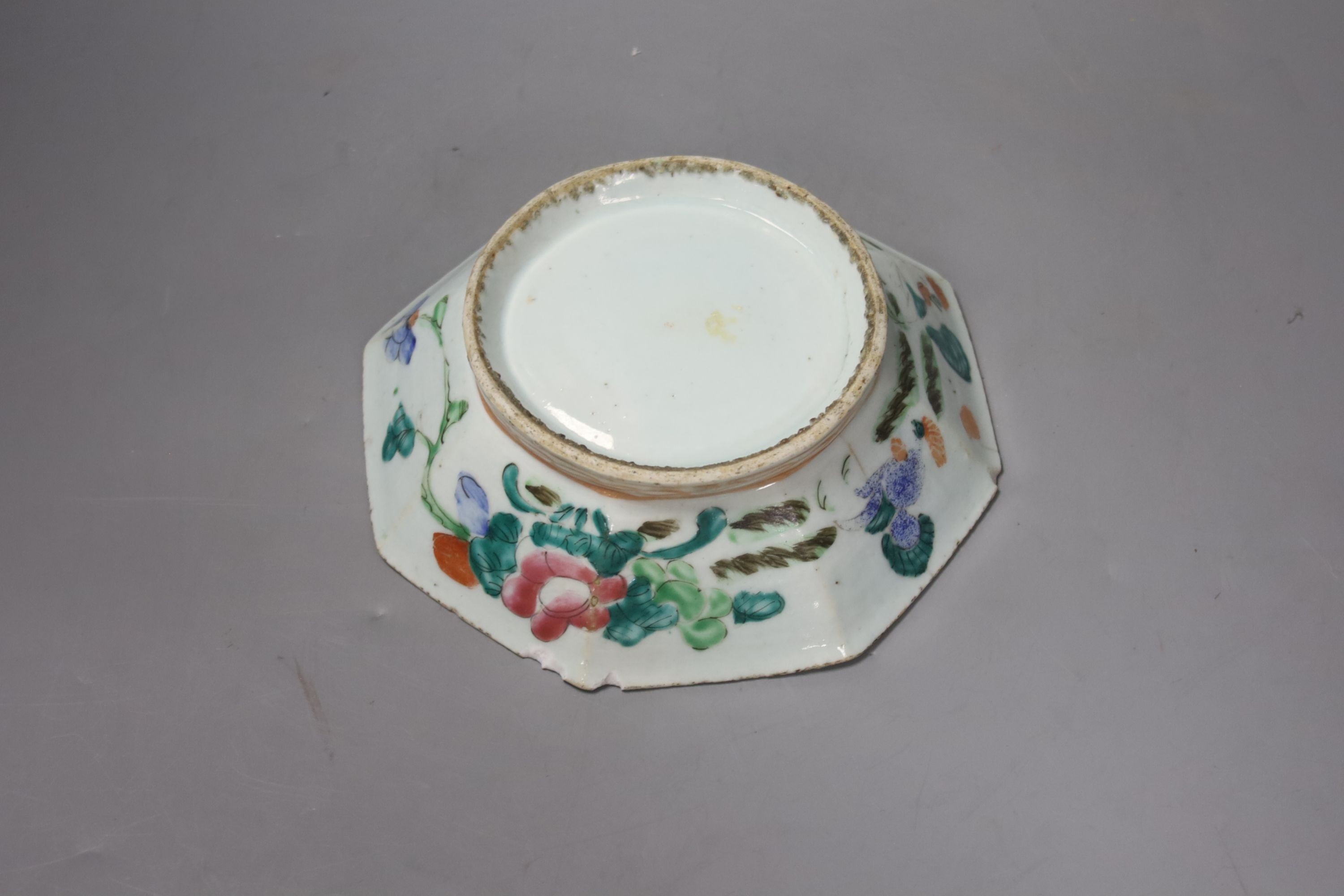 A Chinese famille rose octagonal dish and two small bottle vases and a Japanese Satsuma pottery koro and a similar pair of Kutani miniature vases group of oriental ceramics (6)